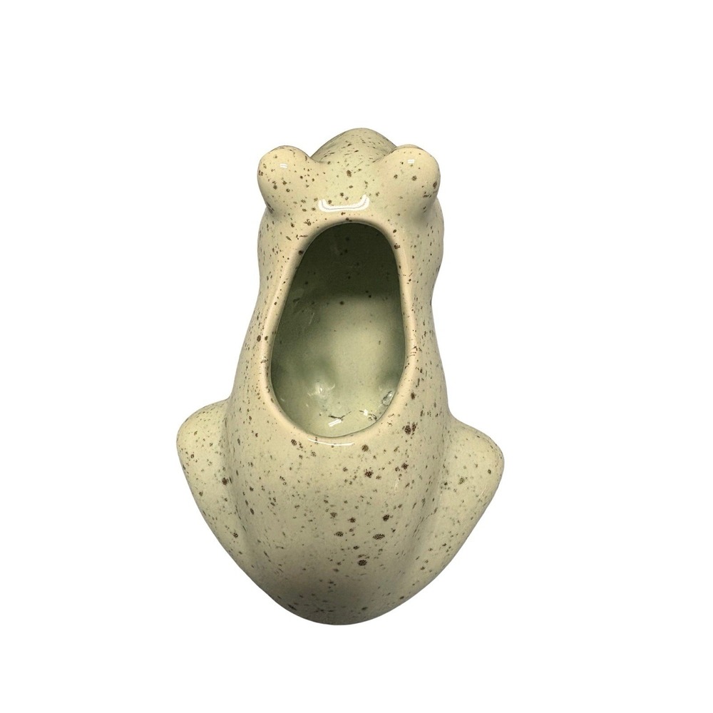 Typo Ceramic Speckled Light Green Frog Pen Holder Or Small Planter - Picture 3 of 5